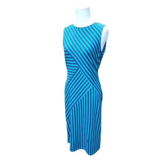 Brooklyn Industries Blue Striped Sleeveless Cotton Stretch Dress Back Zip Size S - Picture 4 of 11